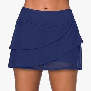Aleumdr Women's Waistband Layered Swimdress Ruffle Swim Skirt Blue XL NWT